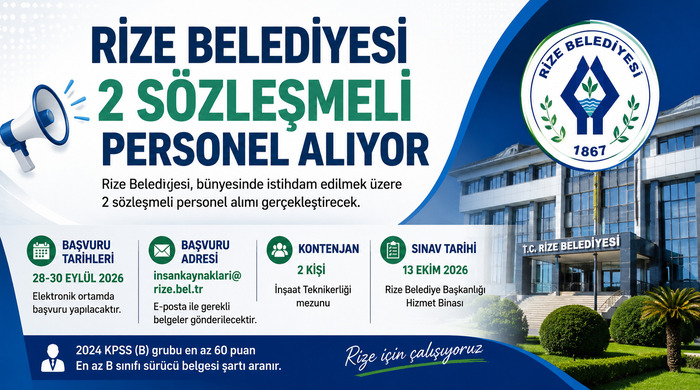 Rize Belediyesi Sözleşmeli Personel İlanı